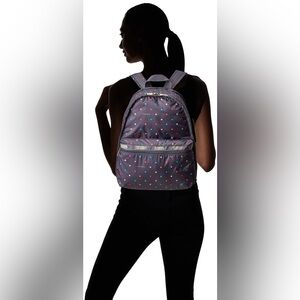 LeSportsac Basic Nylon Backpack Gray Multicolor Polka Dot Print